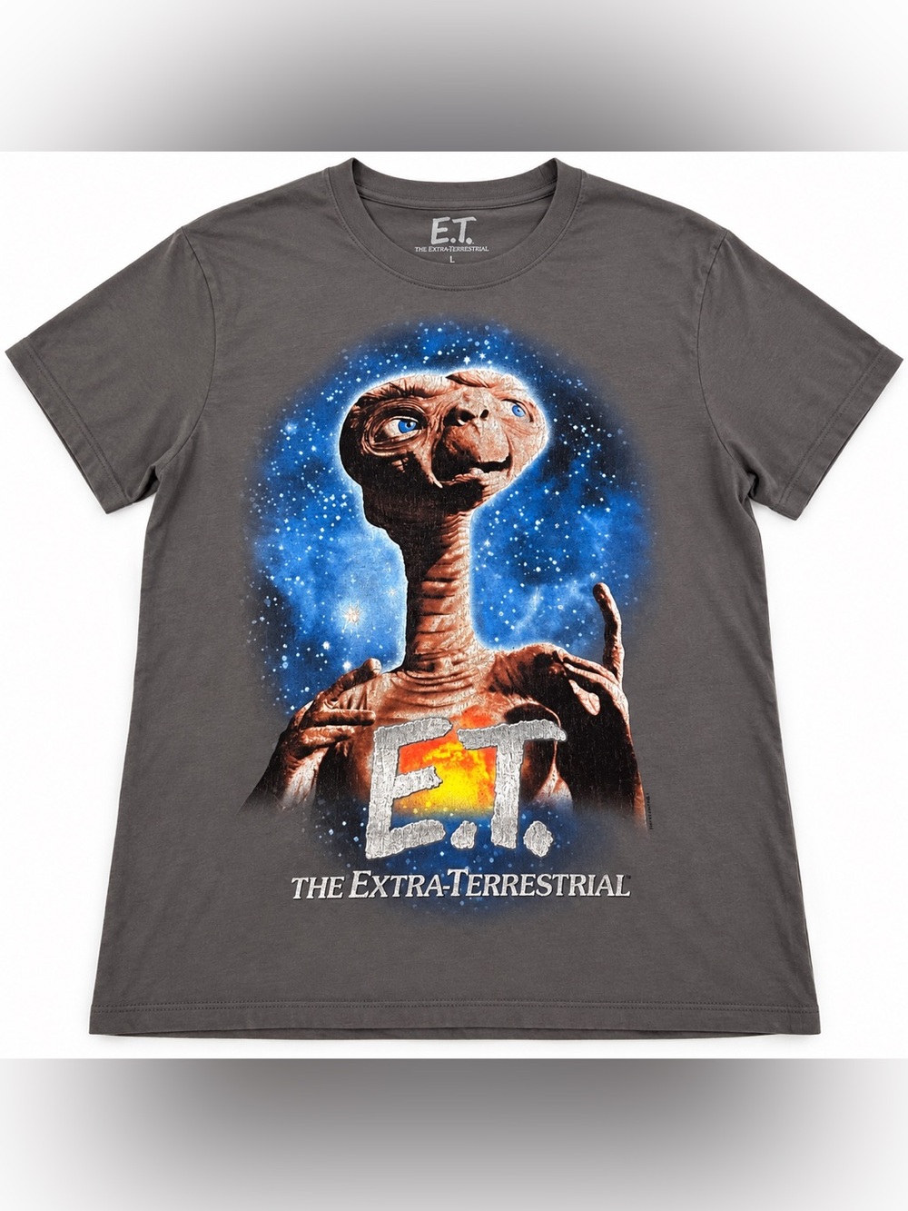 EUC E.T. The Extra-Terrestrial Graphic T-Shirt Charcoal Gray Size L Movie Tee